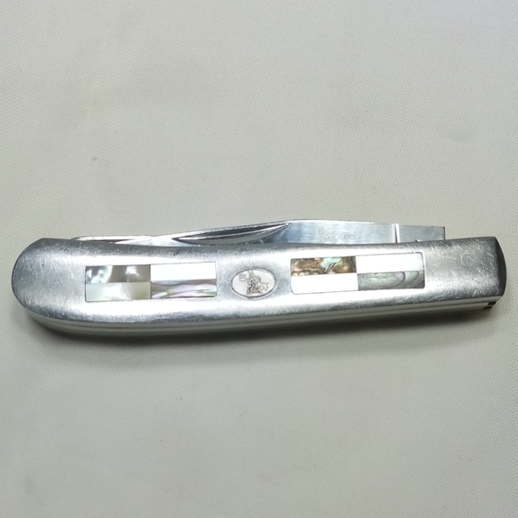 Steel Warrior 2 Blade 440 Stainless Mother of Pearl Inlay Folding Pocket Knife - Picture 5 of 15